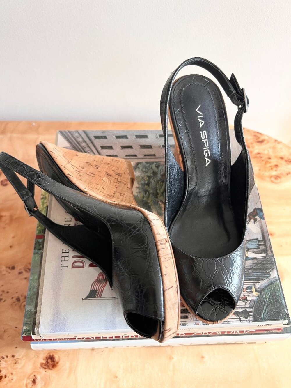 Via spiga black patent espadrille wedges size 7 NIB